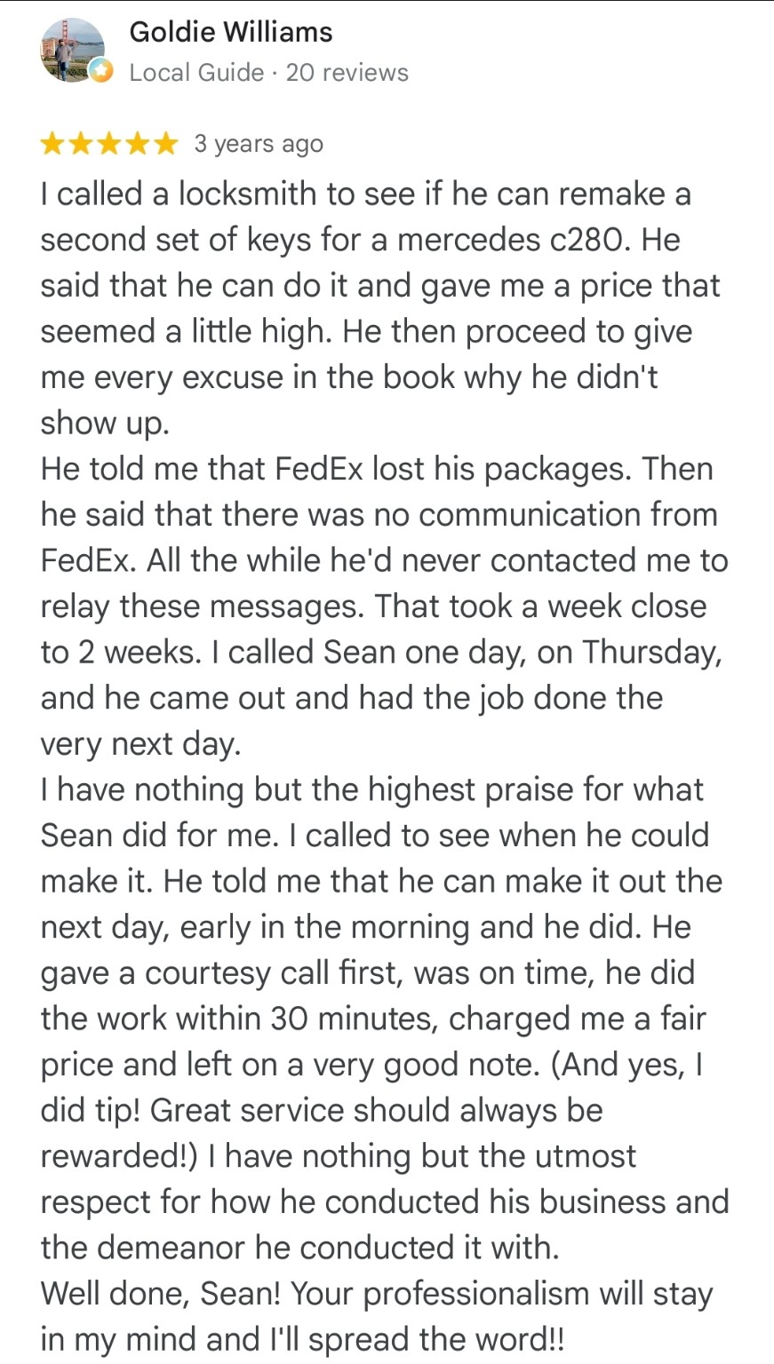Five-star Google review by Goldie Williams