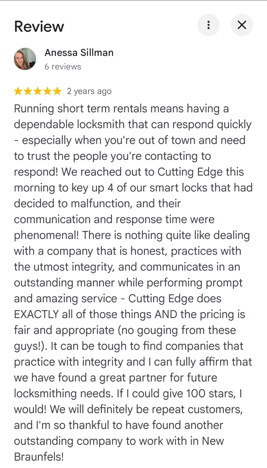 Five-star Google review by Anessa Sillman
